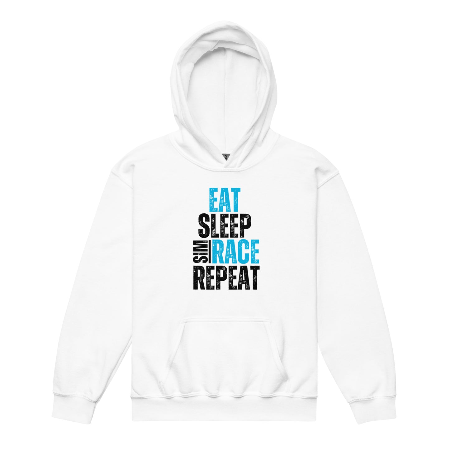 Eat. Sleep. Sim race. Repeat. Youth hoodie
