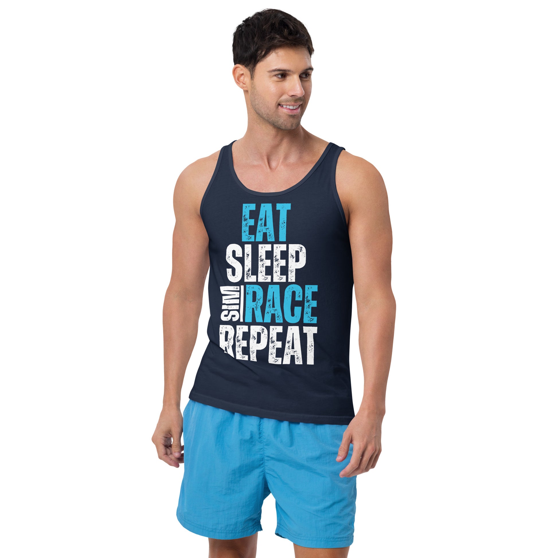 Eat. Sleep. Sim race. Repeat. Tank Top